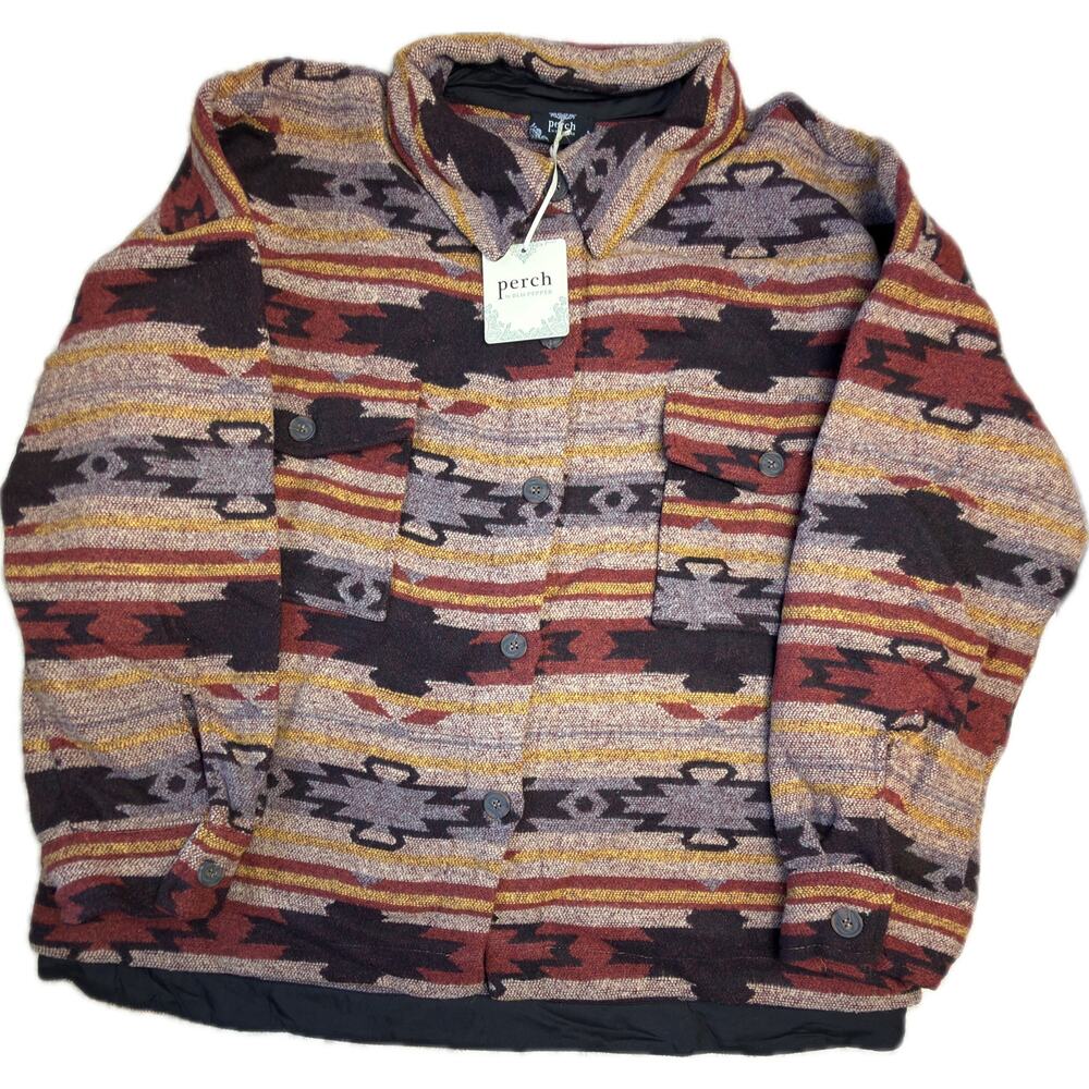 Perch Blu Pepper Aztec Western Jacket Women's plus Size 3XL  Red Button Cowgirl